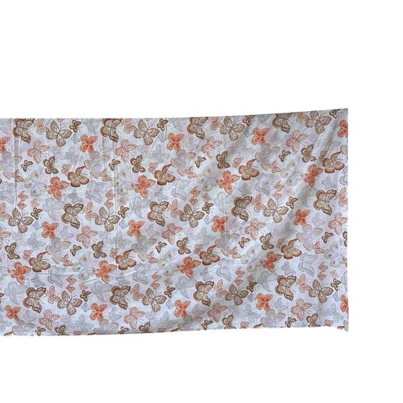 Vintage 70s Burlington Amari Butterflies Queen Flat Sheet Orange Brown - Picture 3 of 9